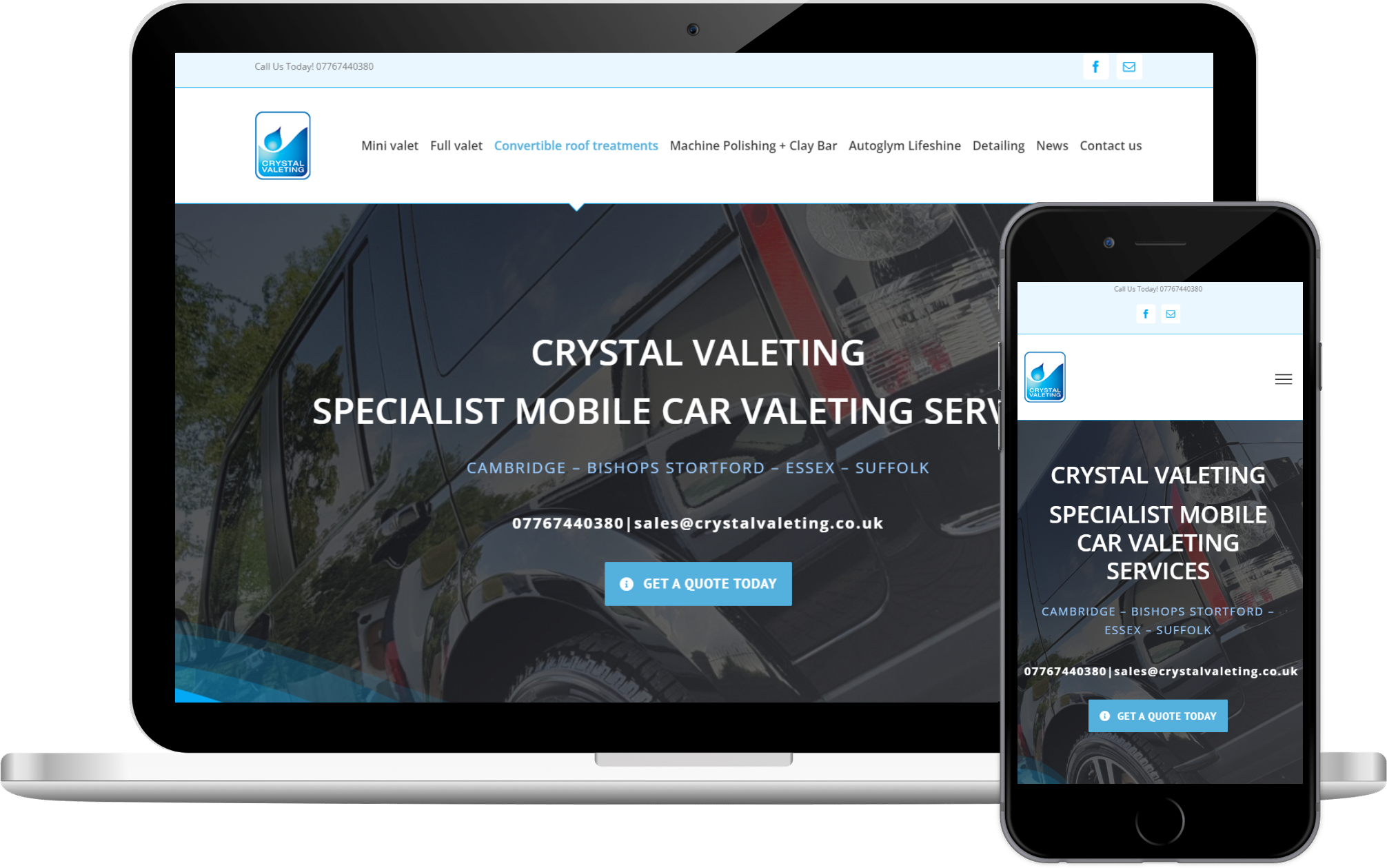 Crystal Valeting Mockup on laptop and iPhone