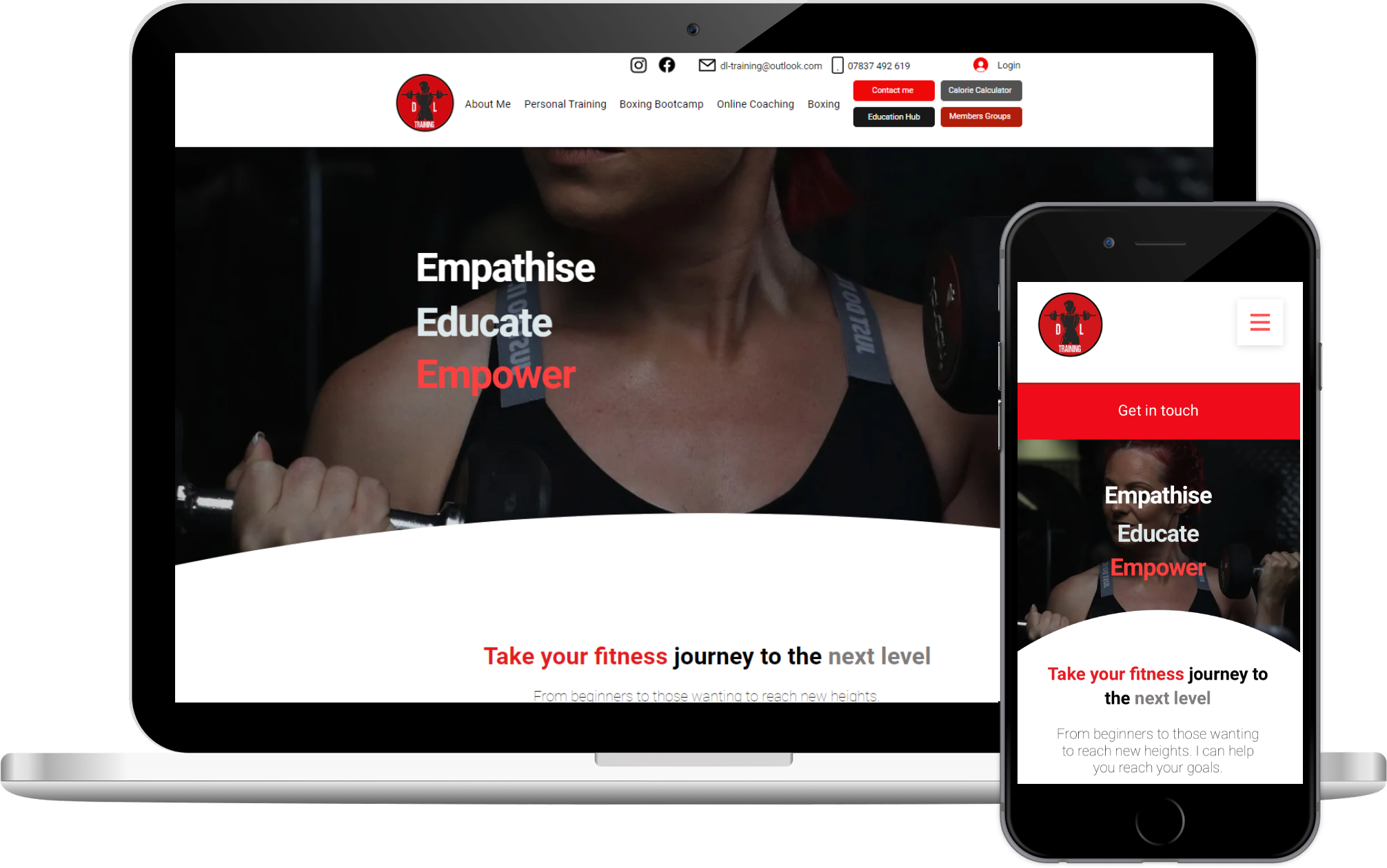DL Training website mock-up on laptop and iPhone